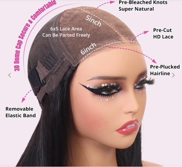 Noeuds pré-blanchis prêts à l'emploi perruque Bob droite sans colle pré-coupée 6 × 5 HD perruque en dentelle