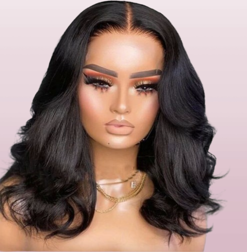 Perruque Lace Closure Wig sans colle prédécoupée 6 × 5, bouclée, longueur d'épaule, nœuds blanchis, adapté aux débutants