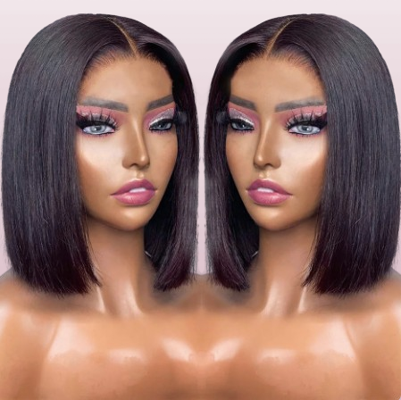 Perruques courtes Bob de cheveux humains droits 13 × 4 HD Lace Front